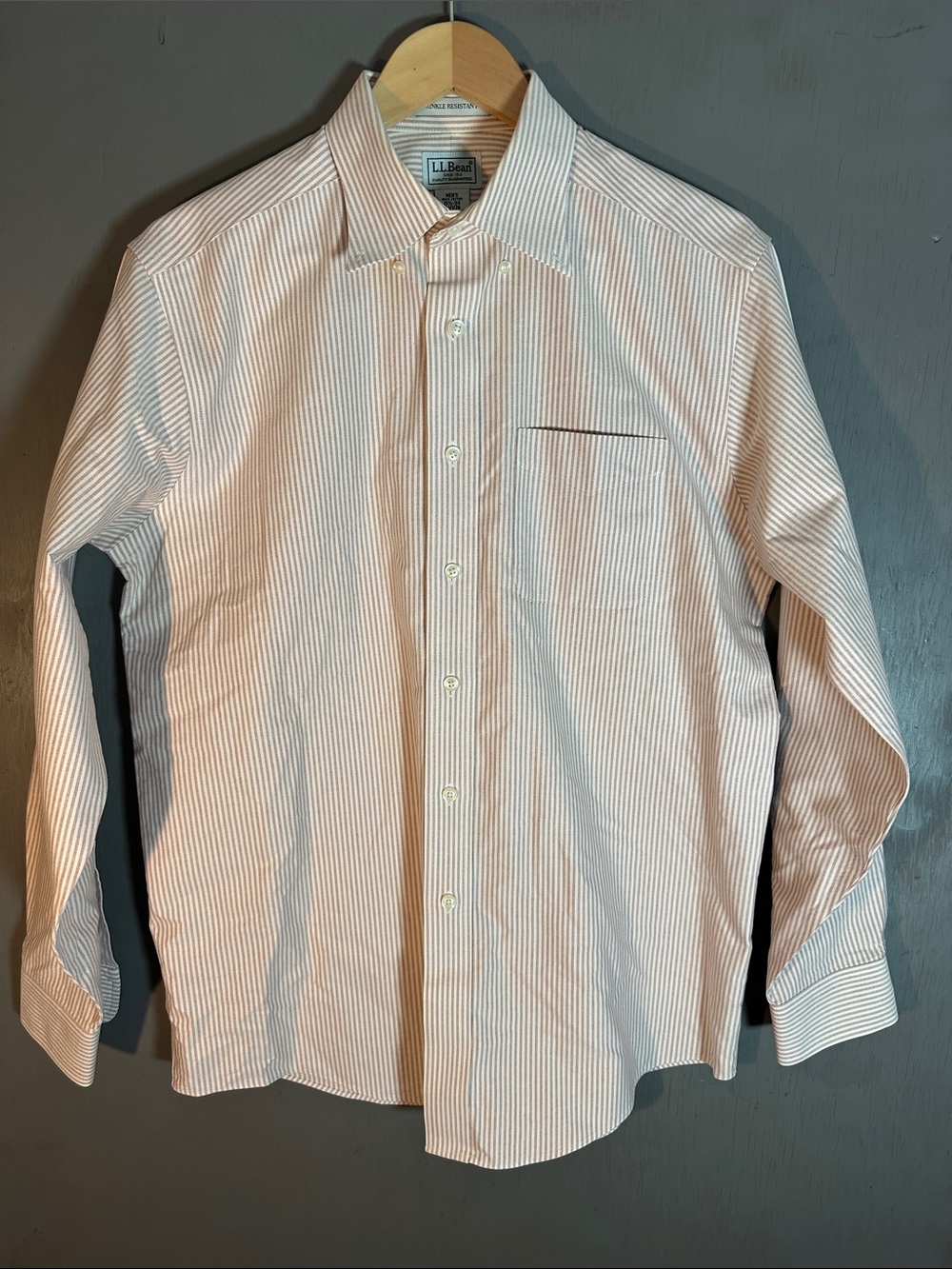 L.L. Bean Men’s Pink and White Striped Button-Down Shirt